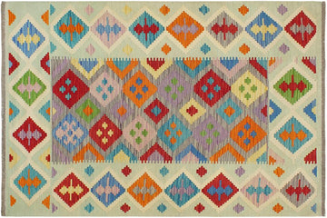 Flat Weave Kilim, Antique, Navaho, Vintage, Handmade, Geometric Kilim Purple Blue Hand-Woven Rectangle 100% Wool Area Rug 5 x 7